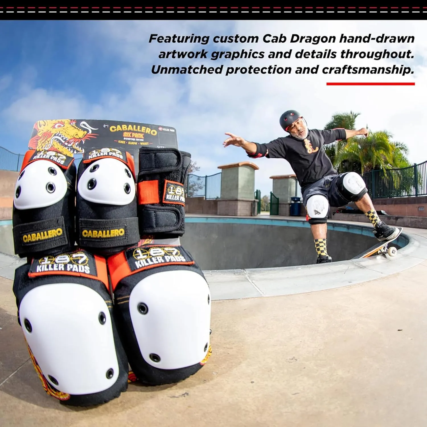 187 KILLER PADS Six Pack Pad Set, Elbow Pads, Knee Pads, and Wrist Guards - Ideal for Skateboarding, Roller Skating, and Inline Skating