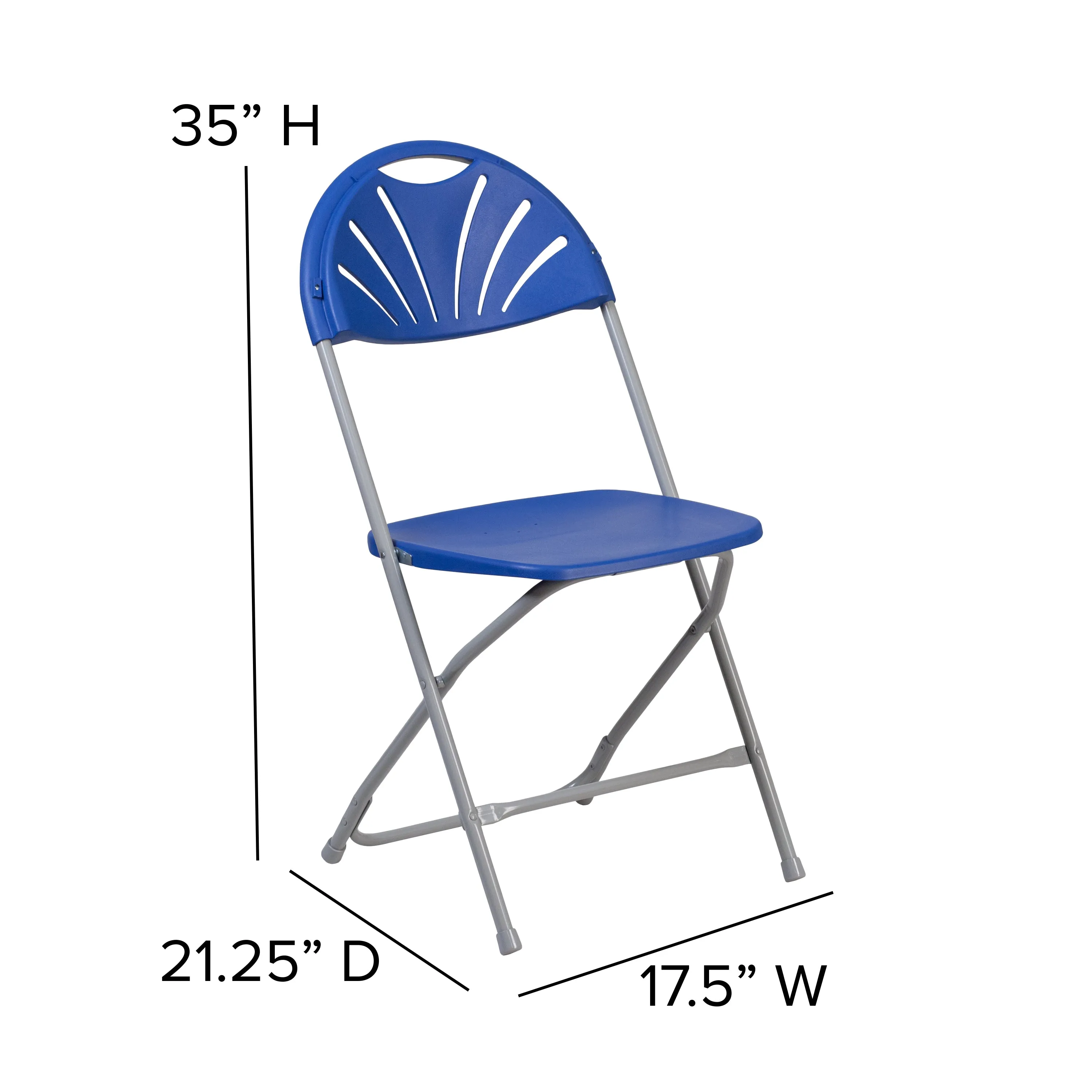 2 Pack HERCULES Series 650 lb. Capacity Blue Plastic Fan Back Folding Chair