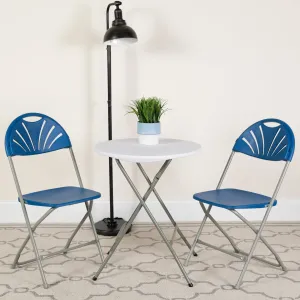 2 Pack HERCULES Series 650 lb. Capacity Blue Plastic Fan Back Folding Chair