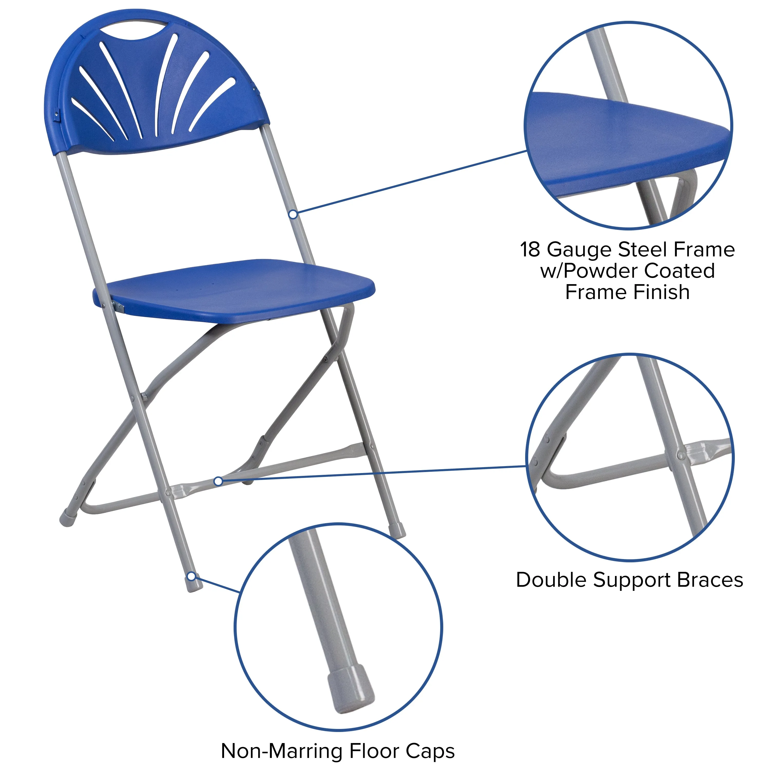 2 Pack HERCULES Series 650 lb. Capacity Blue Plastic Fan Back Folding Chair