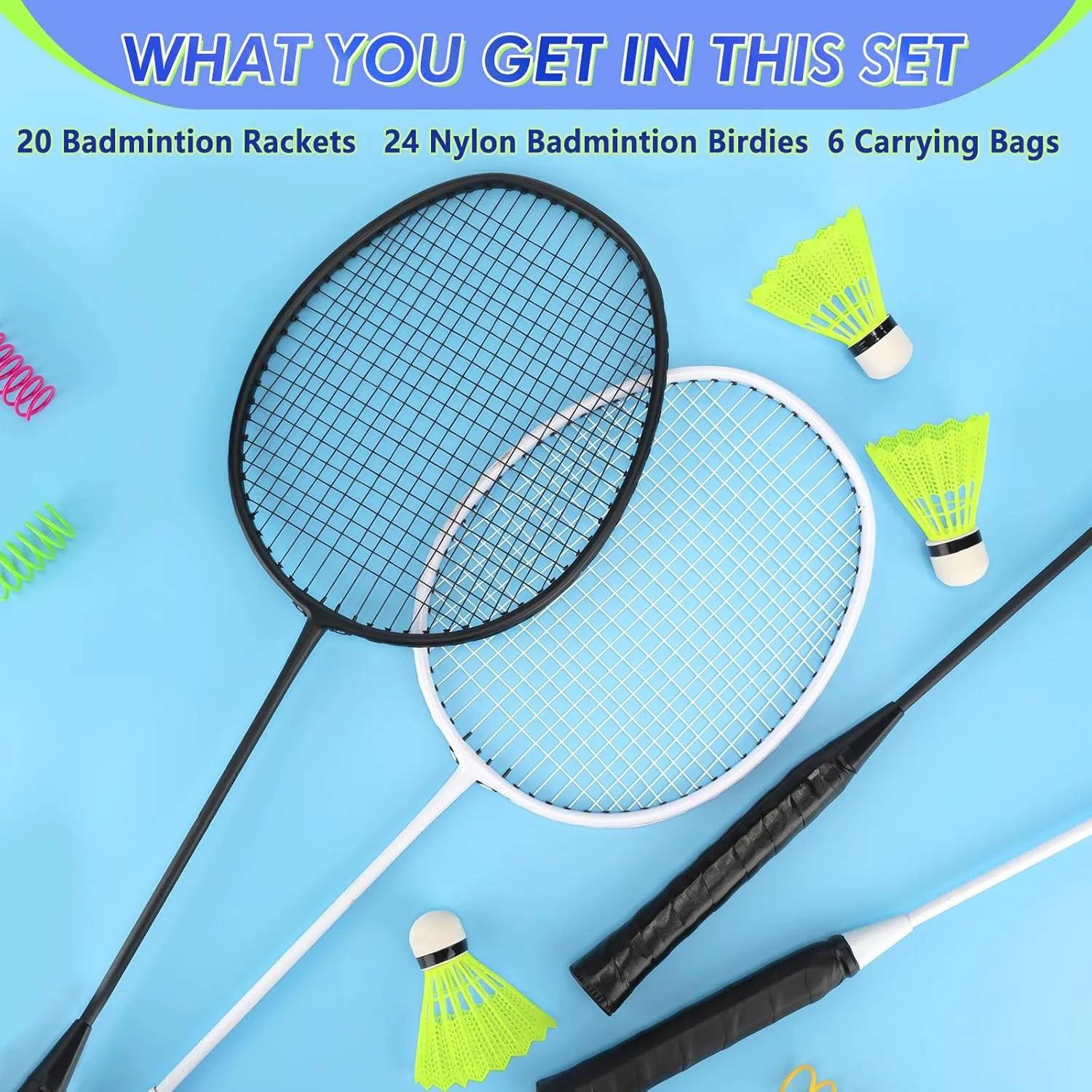 20 Pcs Badminton Rackets Set with 24 Shuttlecocks and 6 Carrying Bags, Sturdy Lightweight Badminton Rackets Racquet for Adults Beginners Indoor Outdoor Backyards