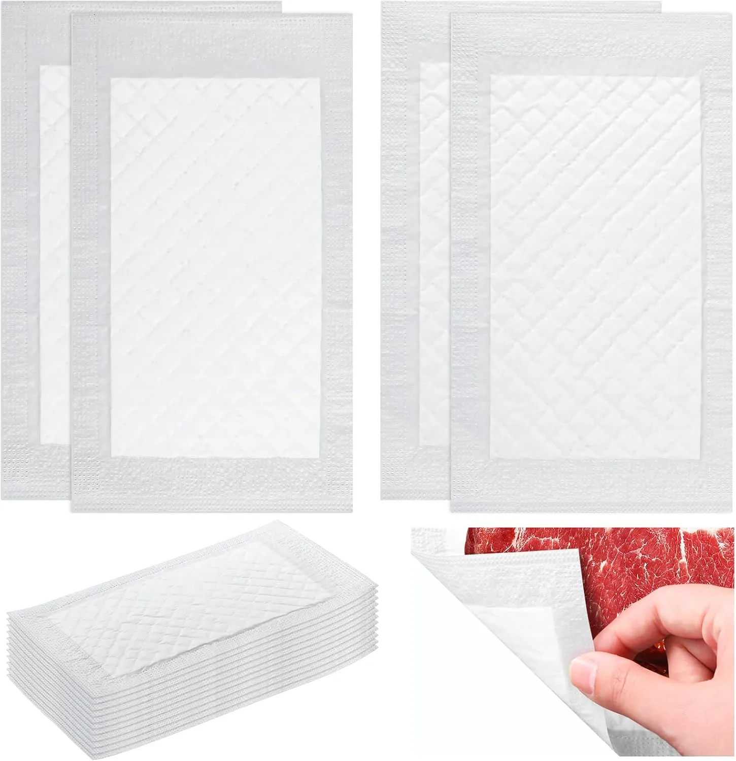 200 Pcs Meat Absorbent Pads 4x7 inch White Meat Soaker Pads for Vacuum Sealer Bags Fish and Poultry Pad 60 Grams