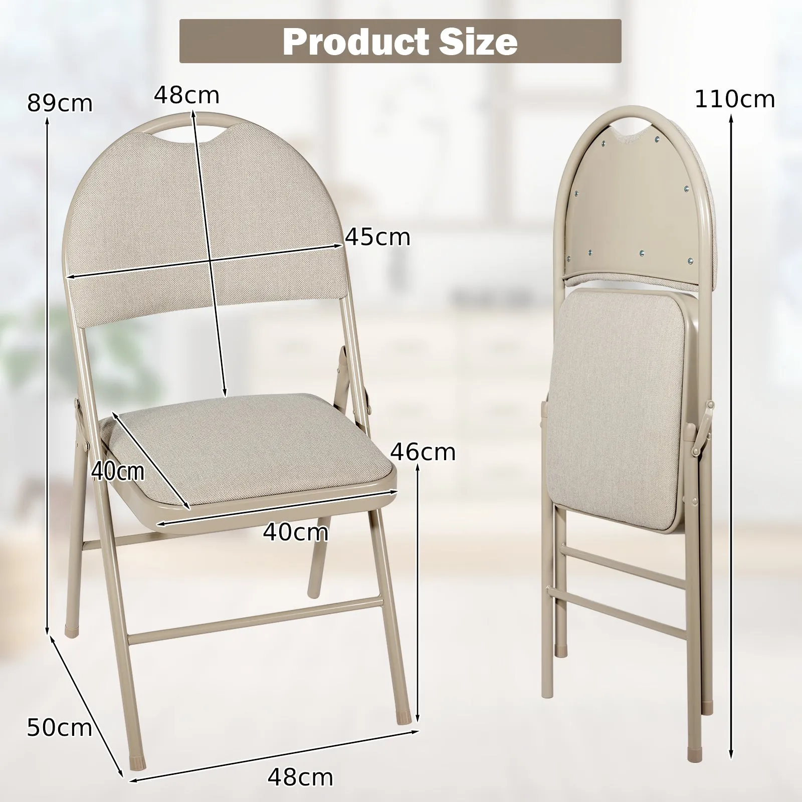 4 Pieces Folding Fabric Dining Chairs with Cushioned Seat and Back-Beige
