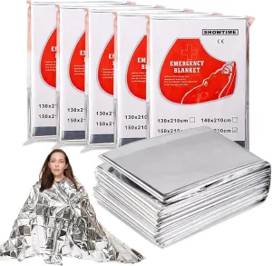 5-Pack Emergency Mylar Thermal Blankets, Silver, 82.7x63 inches, for Outdoor, Marathon, Camping, Hiking, and Harsh Weather