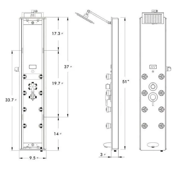 52 in. 8-Jet Shower Panel System in Mirror Silver Tempered Glass with Rainfall Shower Head LED Display Handshower