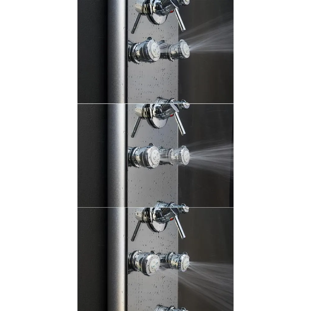 52 in. 8-Jet Shower Panel System in Mirror Silver Tempered Glass with Rainfall Shower Head LED Display Handshower