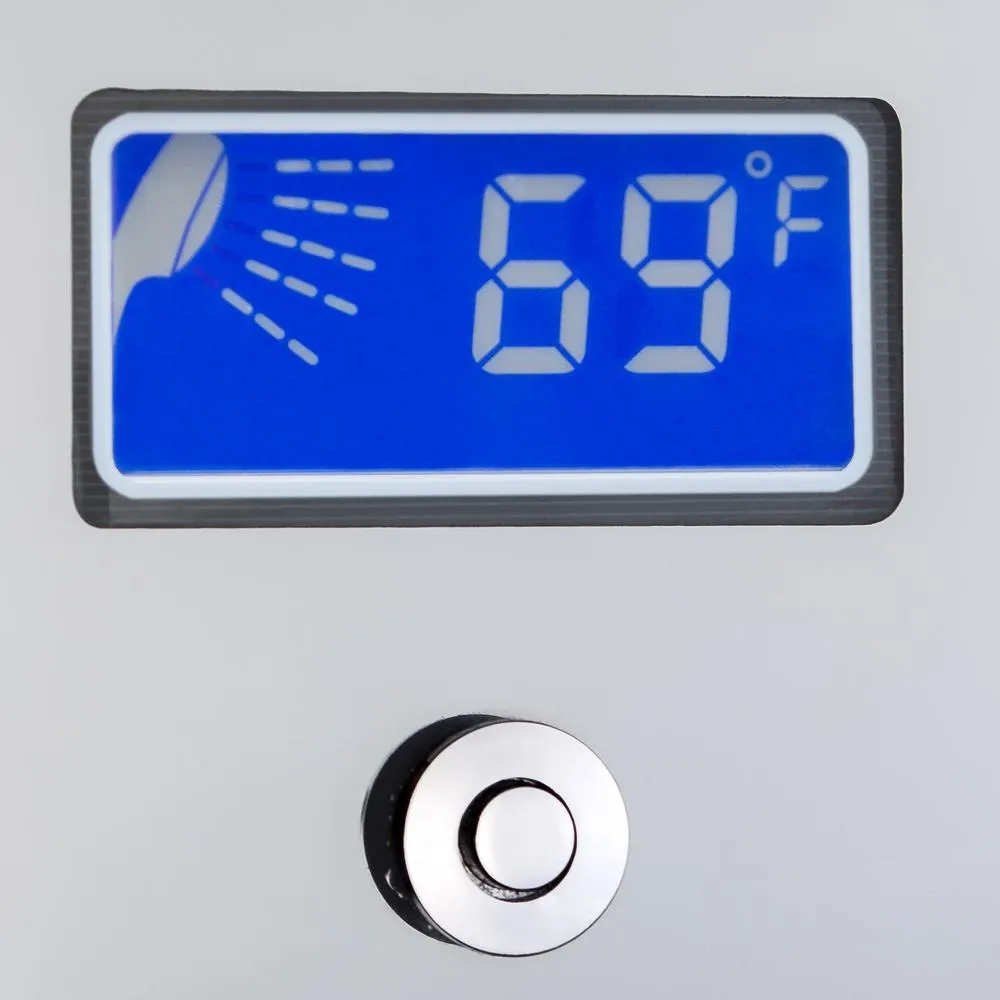 52 in. 8-Jet Shower Panel System in Mirror Silver Tempered Glass with Rainfall Shower Head LED Display Handshower