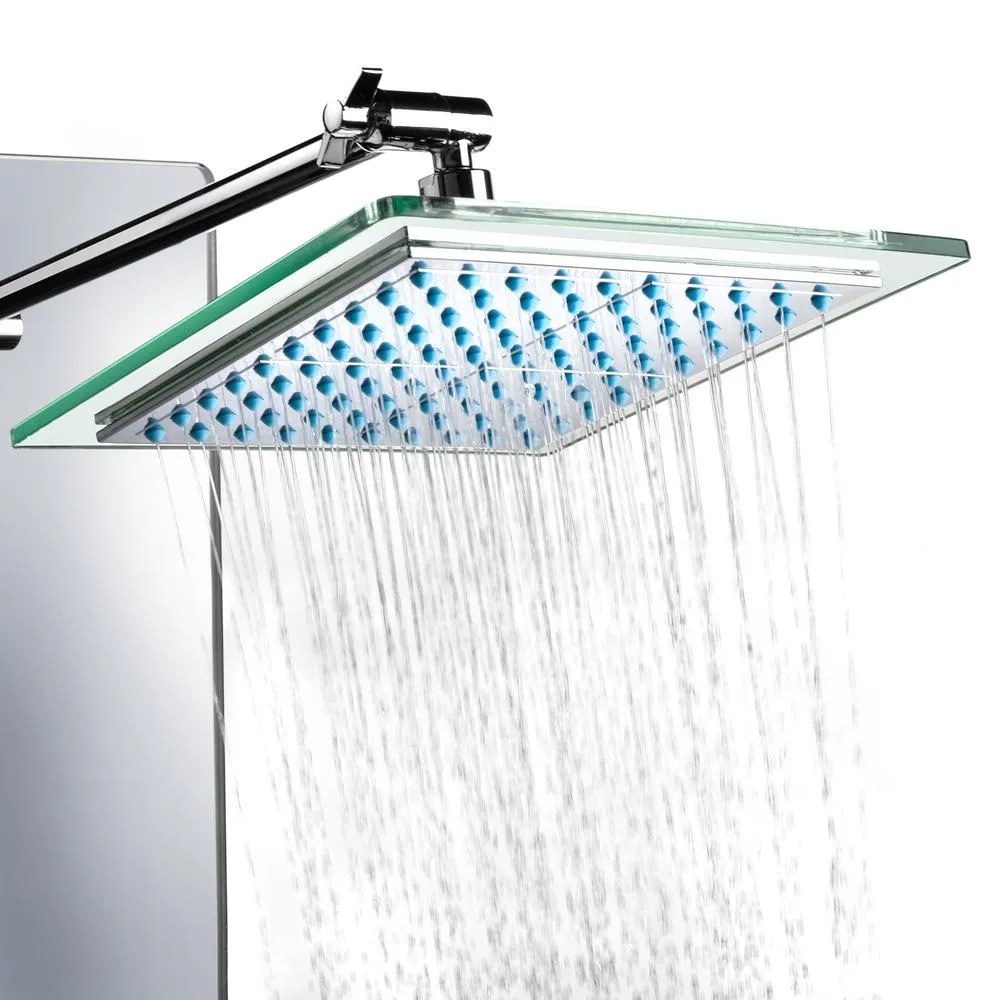 52 in. 8-Jet Shower Panel System in Mirror Silver Tempered Glass with Rainfall Shower Head LED Display Handshower