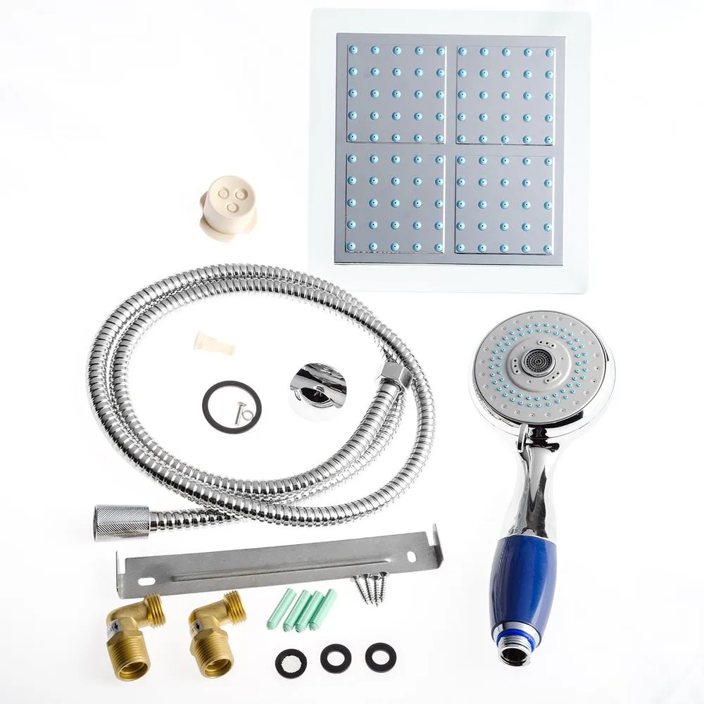 52 in. 8-Jet Shower Panel System in Mirror Silver Tempered Glass with Rainfall Shower Head LED Display Handshower