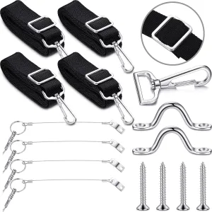 Adjustable Bimini Top Hardware 4 Pieces Bimini Boat Top Straps with Stainless Steel 2 Pieces Stainless Steel Bimini Boat Top Pad Eye 4 Pieces Boat Bimini Quick Release Pin with Lanyard