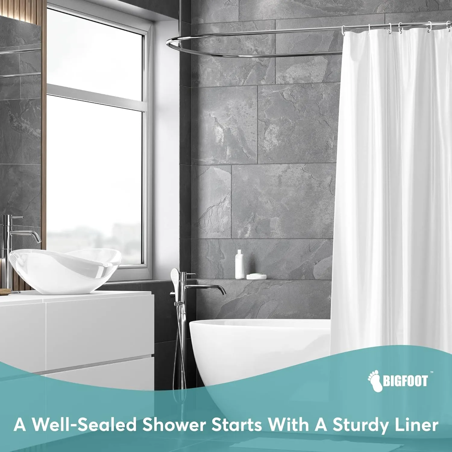 BigFoot Shower Curtain Liner  72 x 72 PEVA Premium Shower Curtain with Rustproof Metal Grommet and 3 Magnetic Weights  Odor Free and Compatible with Standard Showers, Clear