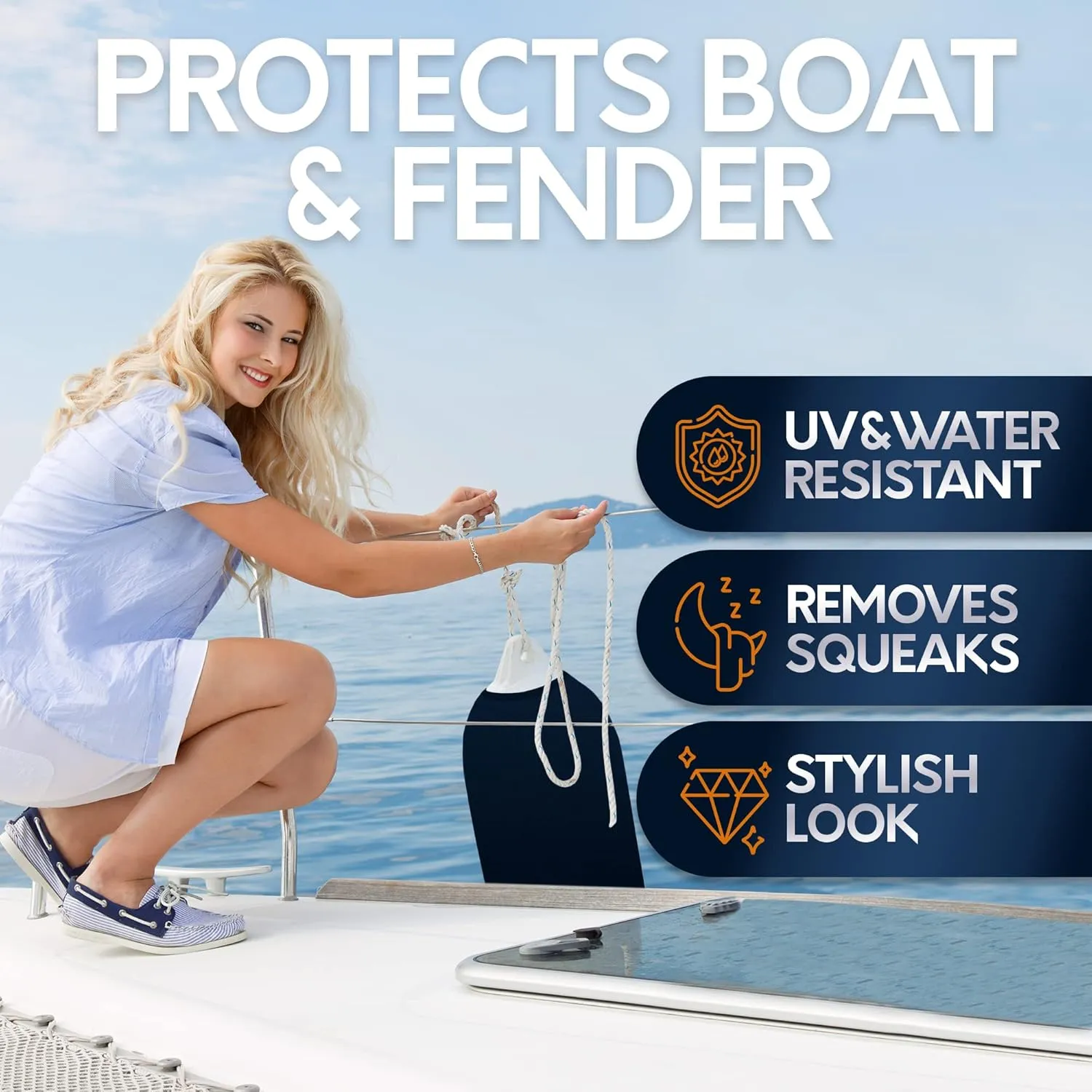 Boat Fender Covers | Several Size Options Available | Black & Navy Blue | 1, 2 & 4-Pack | Polyester (4-Pack, Navy Blue, 8 x 22)