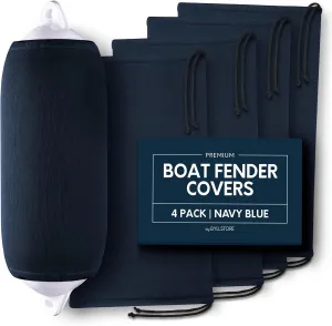 Boat Fender Covers | Several Size Options Available | Black & Navy Blue | 1, 2 & 4-Pack | Polyester (4-Pack, Navy Blue, 8 x 22)