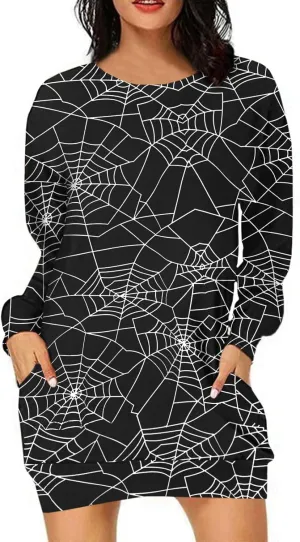 BOUTIKOME Womens Halloween Pumpkin Sweatshirt Black Cat Long Sleeve Crewneck Pullover Shirts with Pocket Tunic Tops