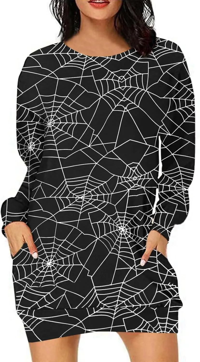 BOUTIKOME Womens Halloween Pumpkin Sweatshirt Black Cat Long Sleeve Crewneck Pullover Shirts with Pocket Tunic Tops