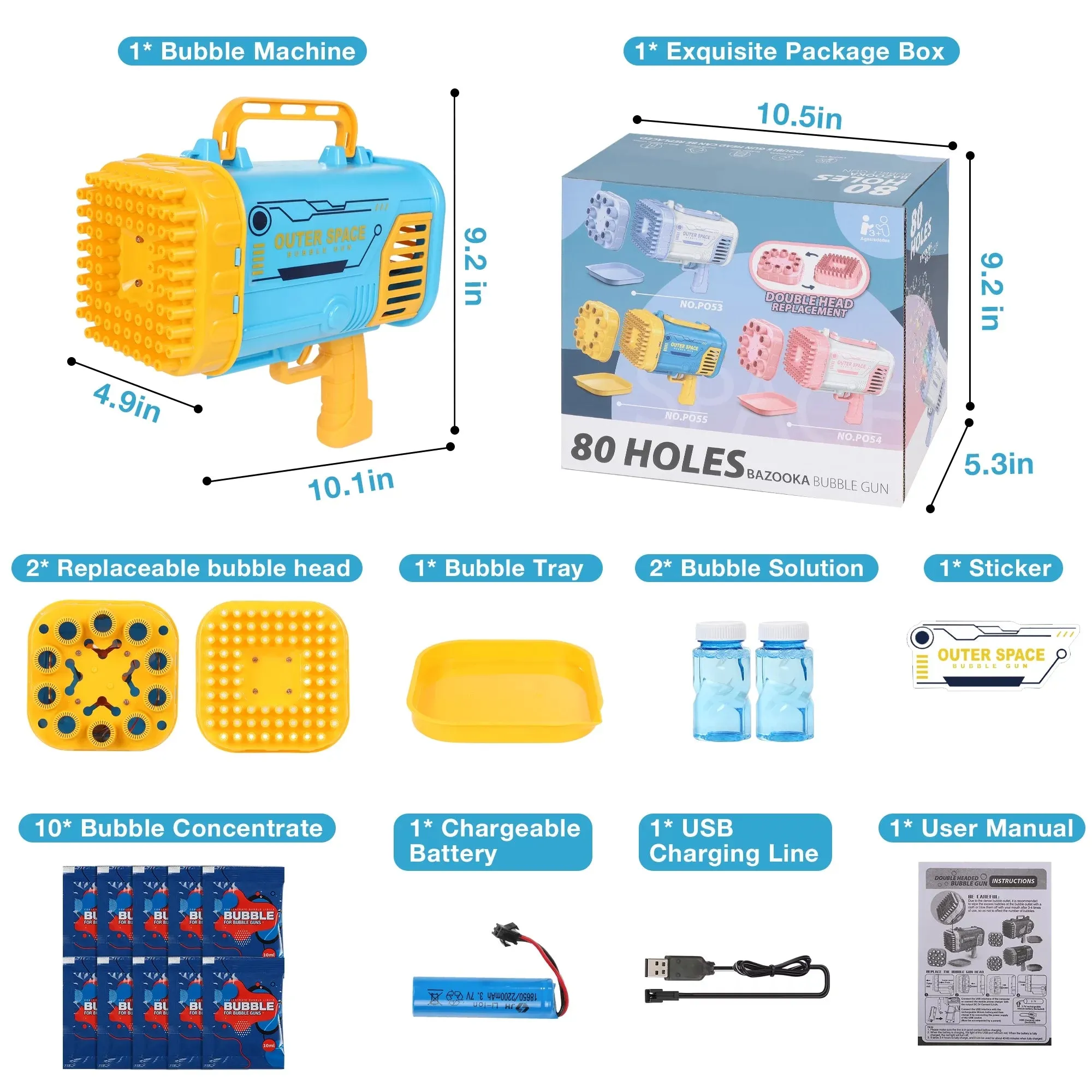 Bubble Machine,80 Holes Bubble Blowing Toys