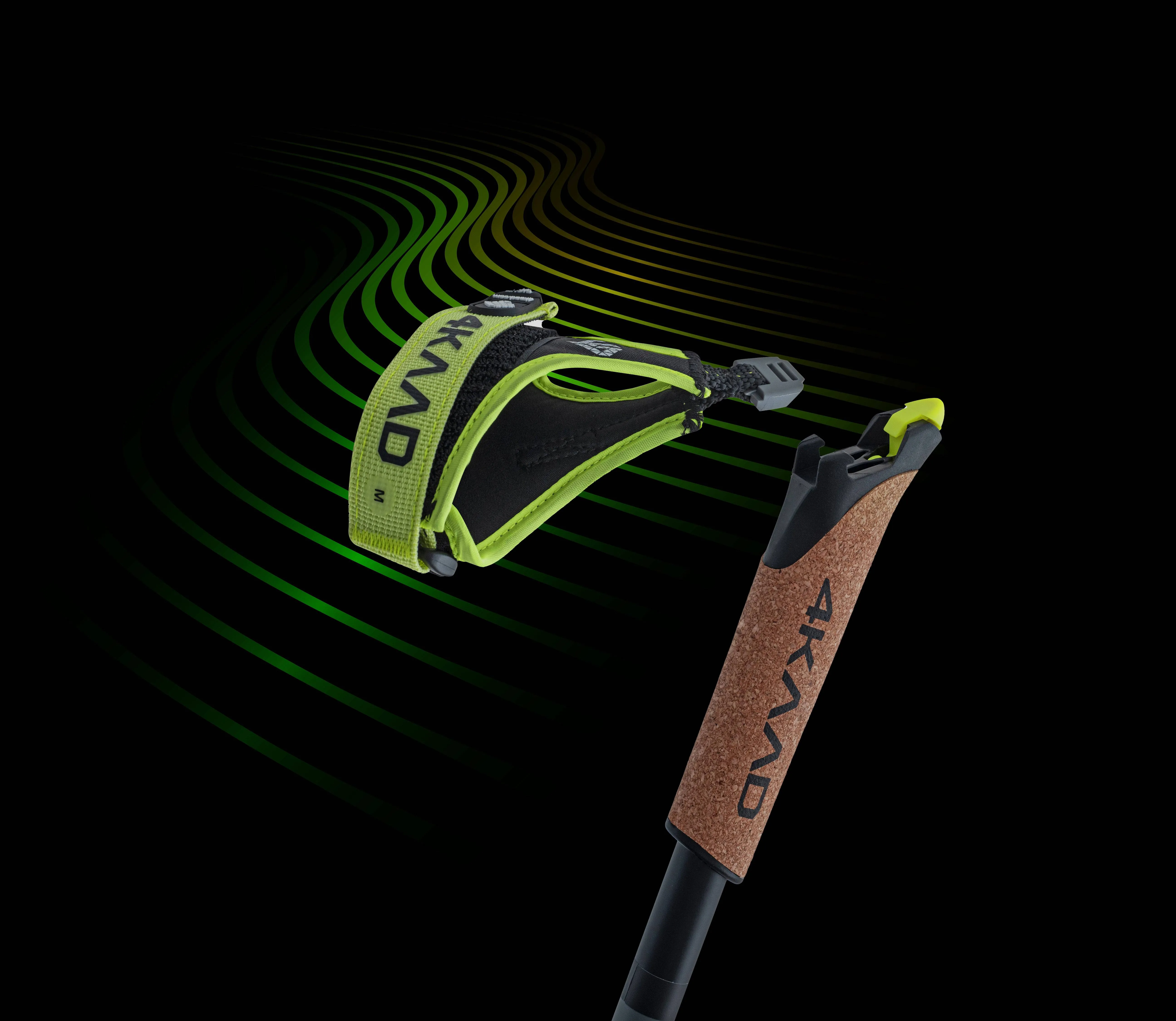 CLICK-IT strap, black yellow, Quick release ski pole strap