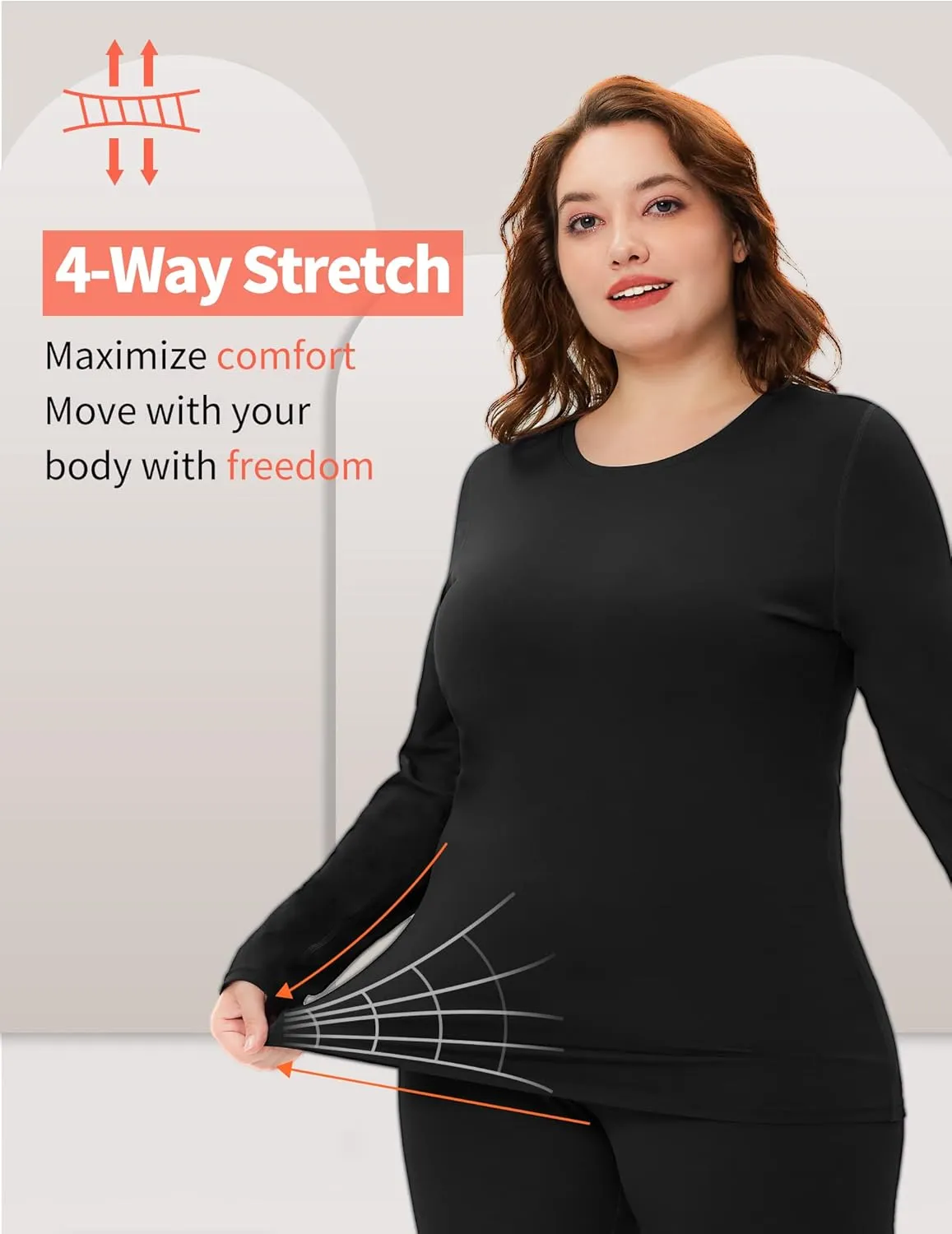 COOTRY Plus Size Thermal Shirts for Women Fleece Lined Crew Neck Tops Long Johns Base Layer Underwear