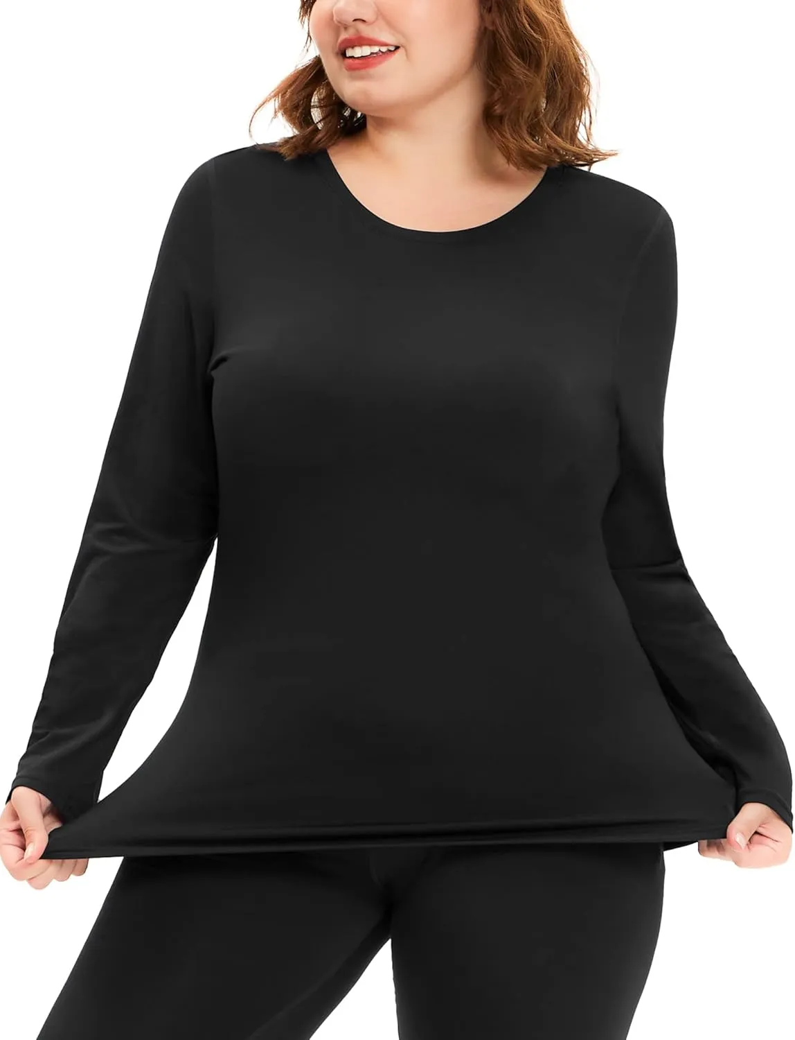 COOTRY Plus Size Thermal Shirts for Women Fleece Lined Crew Neck Tops Long Johns Base Layer Underwear