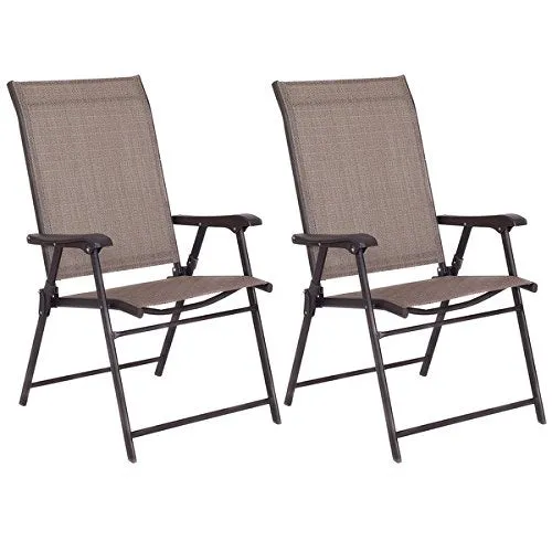 COSTWAY Set of 2 Patio Folding Sling Chairs Furniture Camping Deck Garden Pool Beach