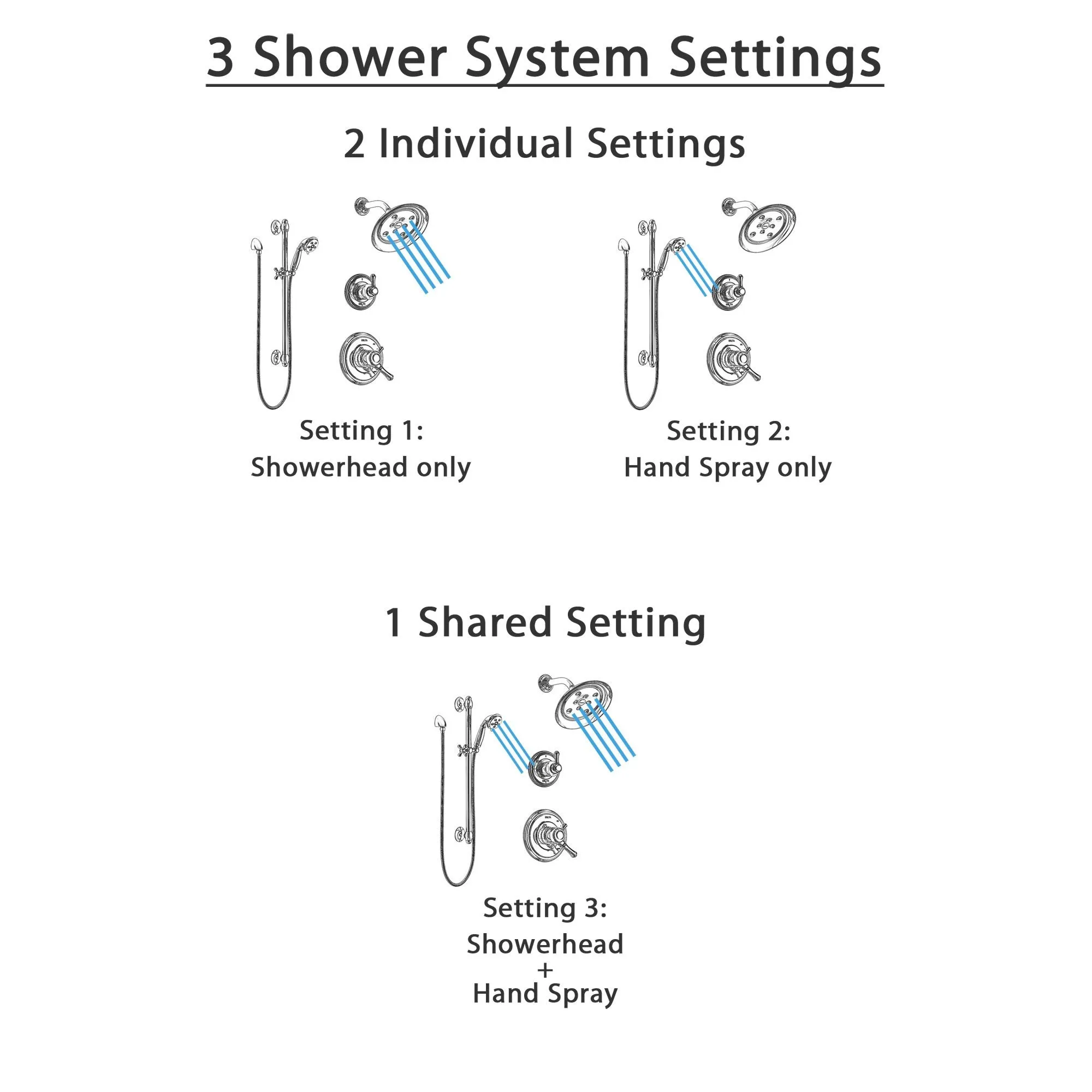 Delta Cassidy Polished Nickel Finish Shower System with Dual Control Handle, 3-Setting Diverter, Showerhead, and Hand Shower with Slidebar SS17297PN2