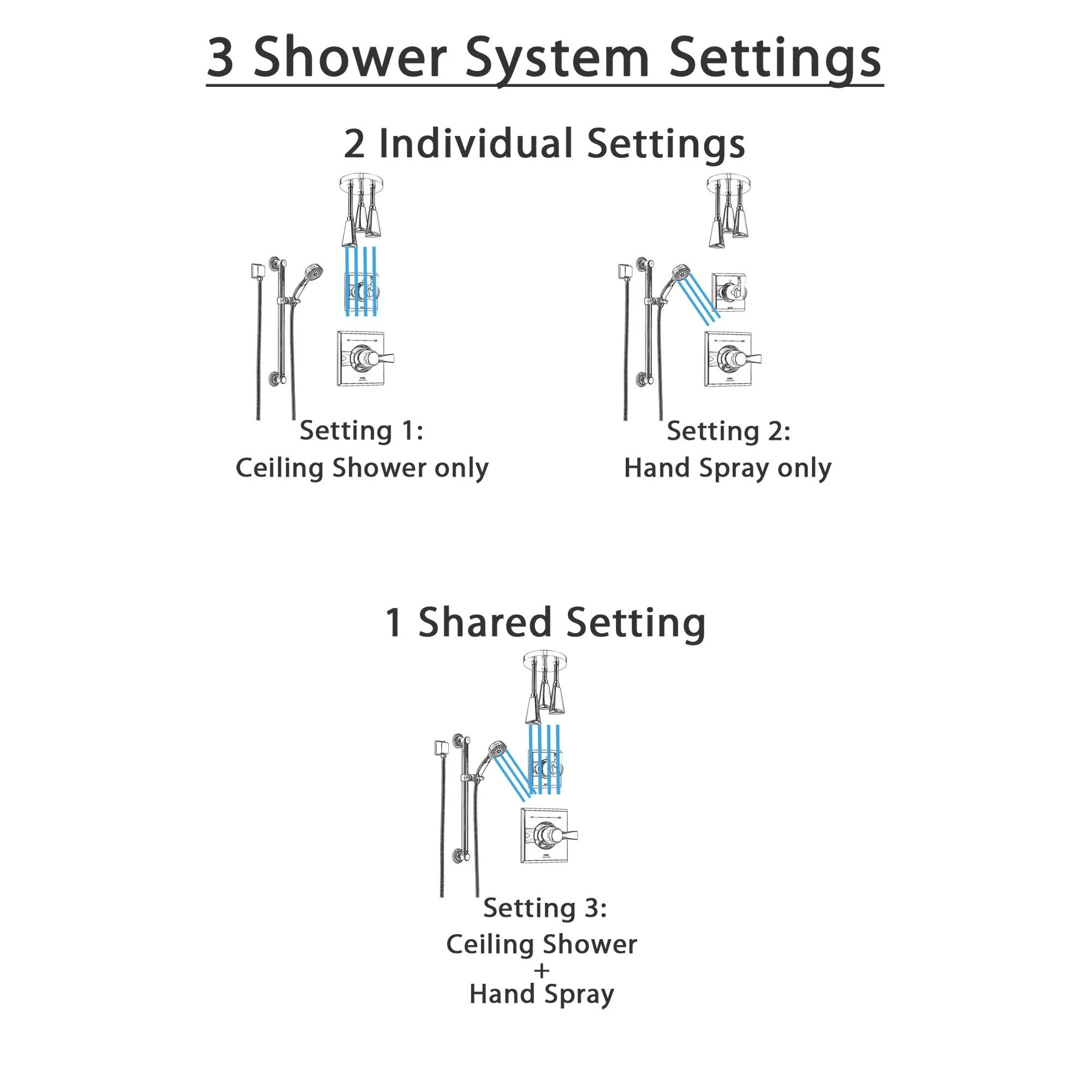 Delta Dryden Chrome Finish Shower System with Control Handle, 3-Setting Diverter, Ceiling Mount Showerhead, and Hand Shower with Grab Bar SS14512