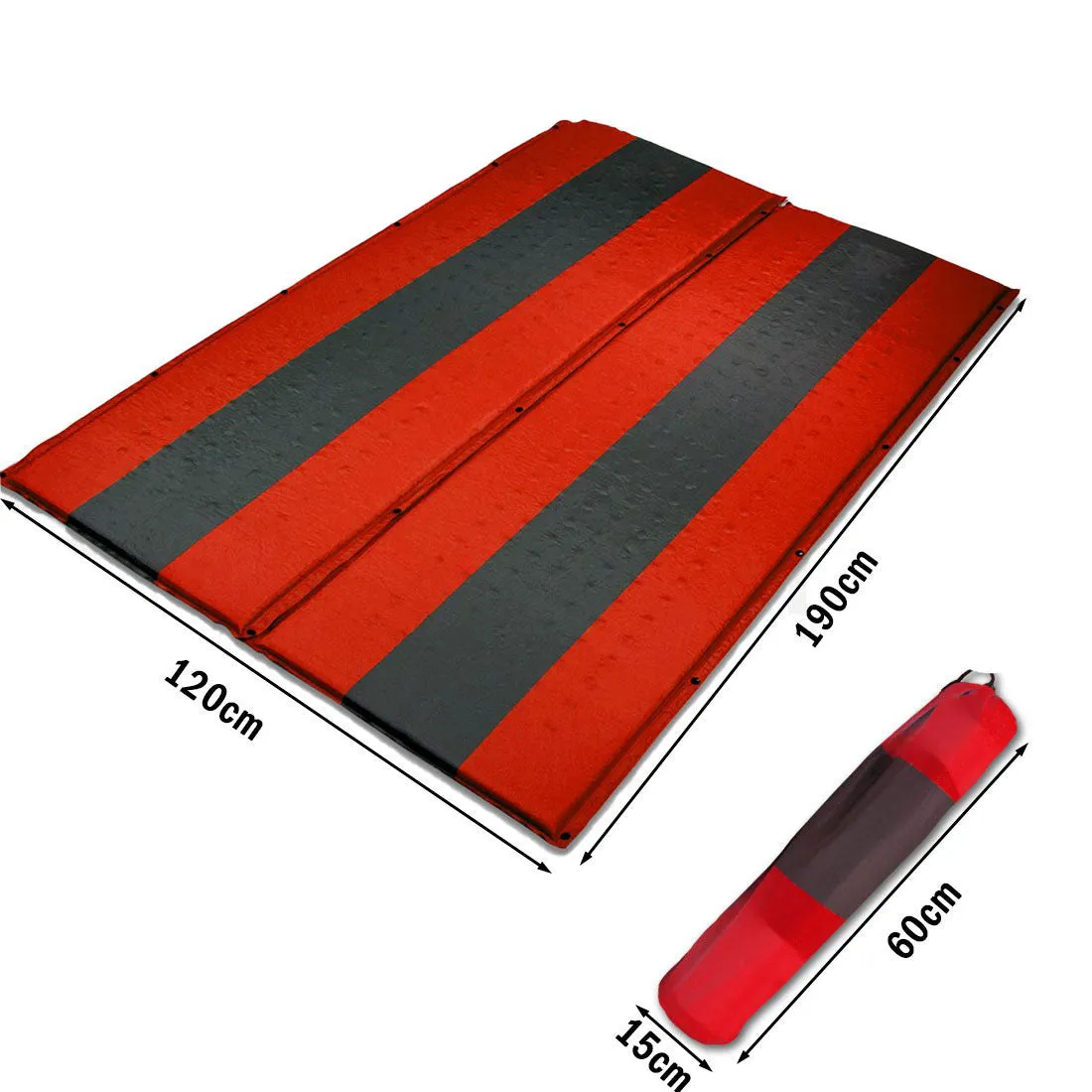 Double Self Inflating Mattress Sleeping Mat Air Bed Camping Hiking Joinable - red