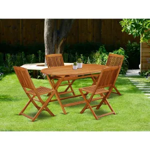 East West Furniture DICM5CWNA 5 Piece Patio Bistro Dining Furniture Set Includes an Oval Outdoor Acacia Wood Table and 4 Folding Side Chairs, 36x60 Inch, Natural Oil