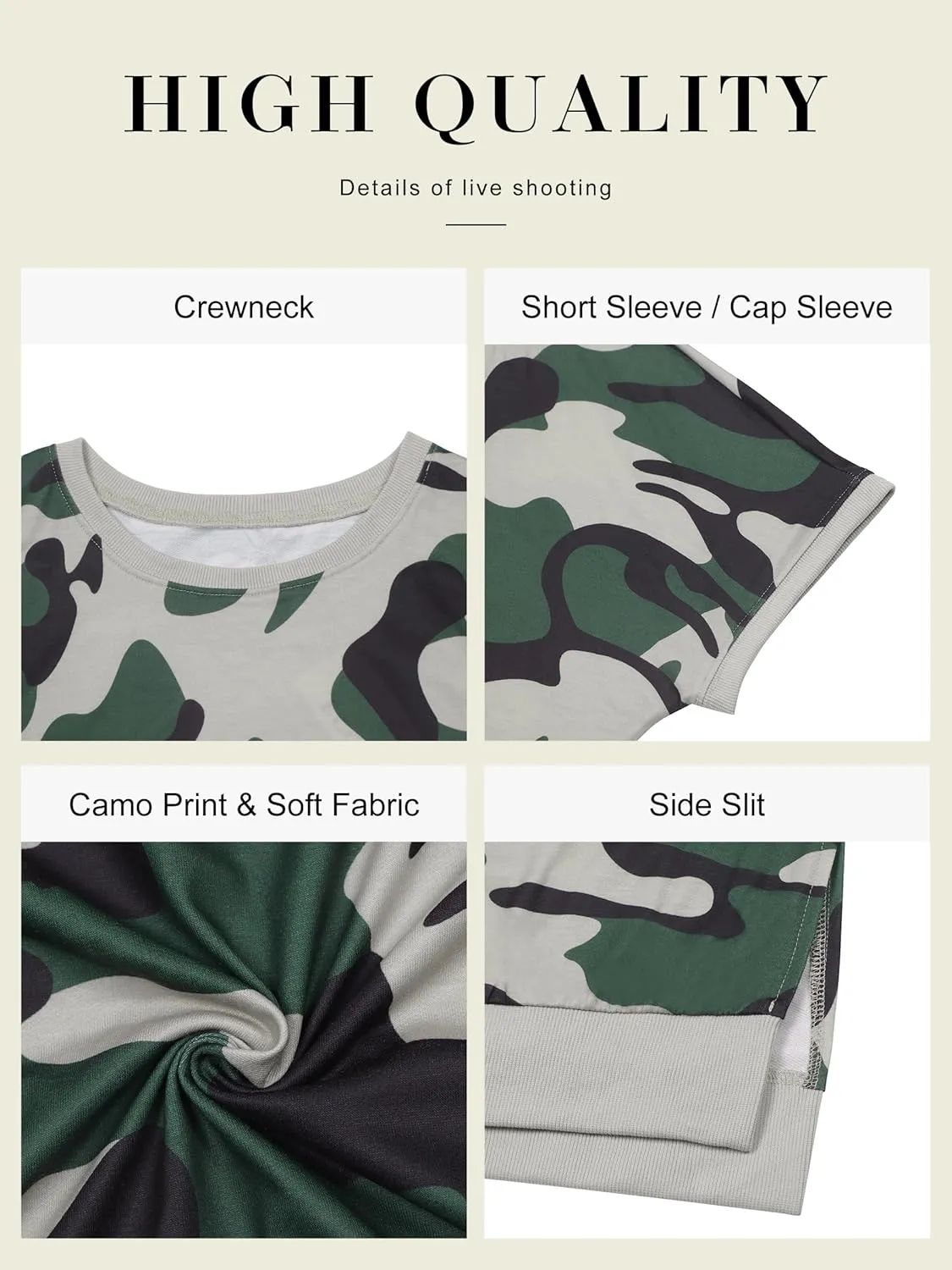 ECOWISH Women Side Split Sweatshirt: Fall Crewneck Long Sleeve Oversized Camo Shirts Casual Camouflage Print Pullover Tops