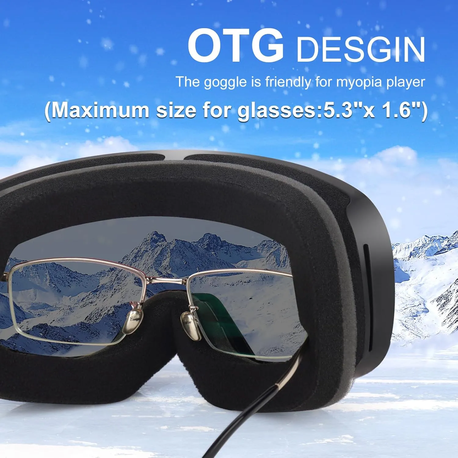 EXP VISION Ski Goggles for Men Women, OTG Snowboard Goggles with 100% UV Protection Anti Fog Lens Snow Goggles