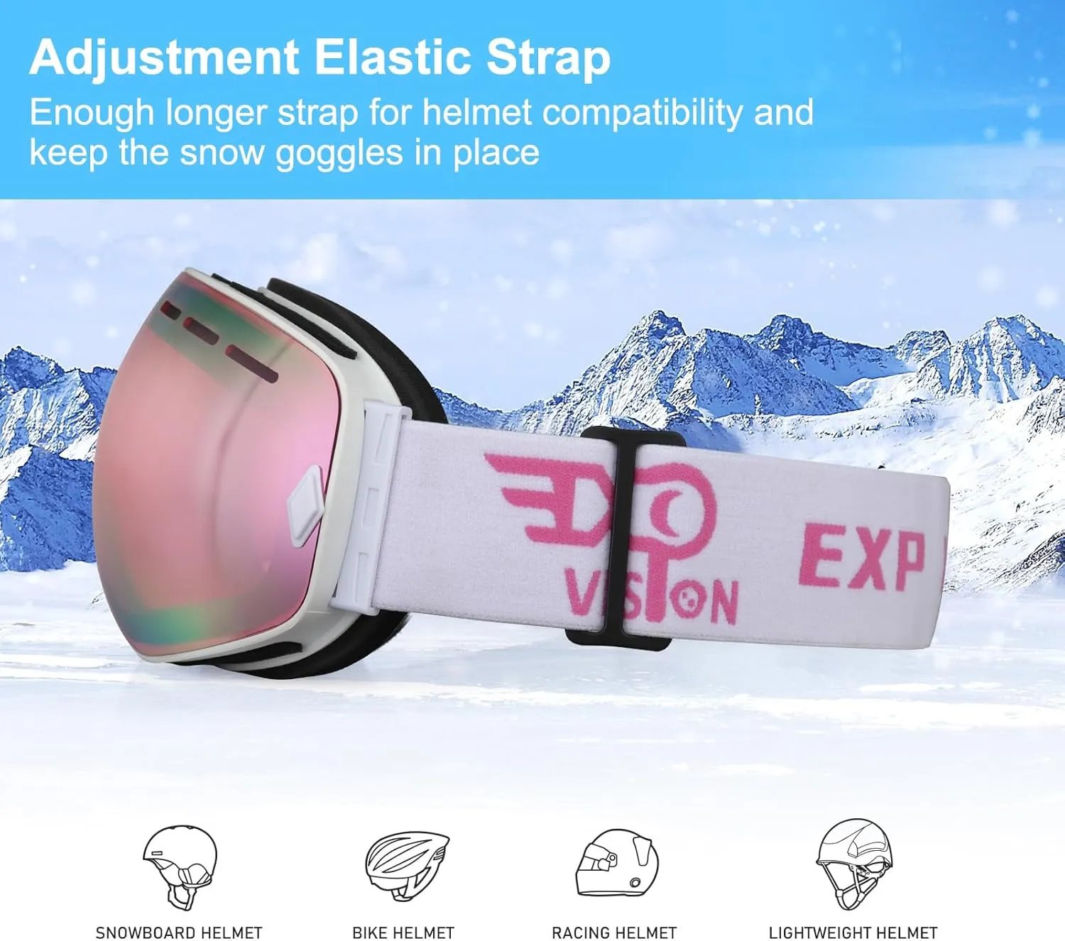 EXP VISION Snowboard Ski Goggles Men Women Youth, Anti Fog OTG Winter Snow Goggles Spherical Detachable Lens