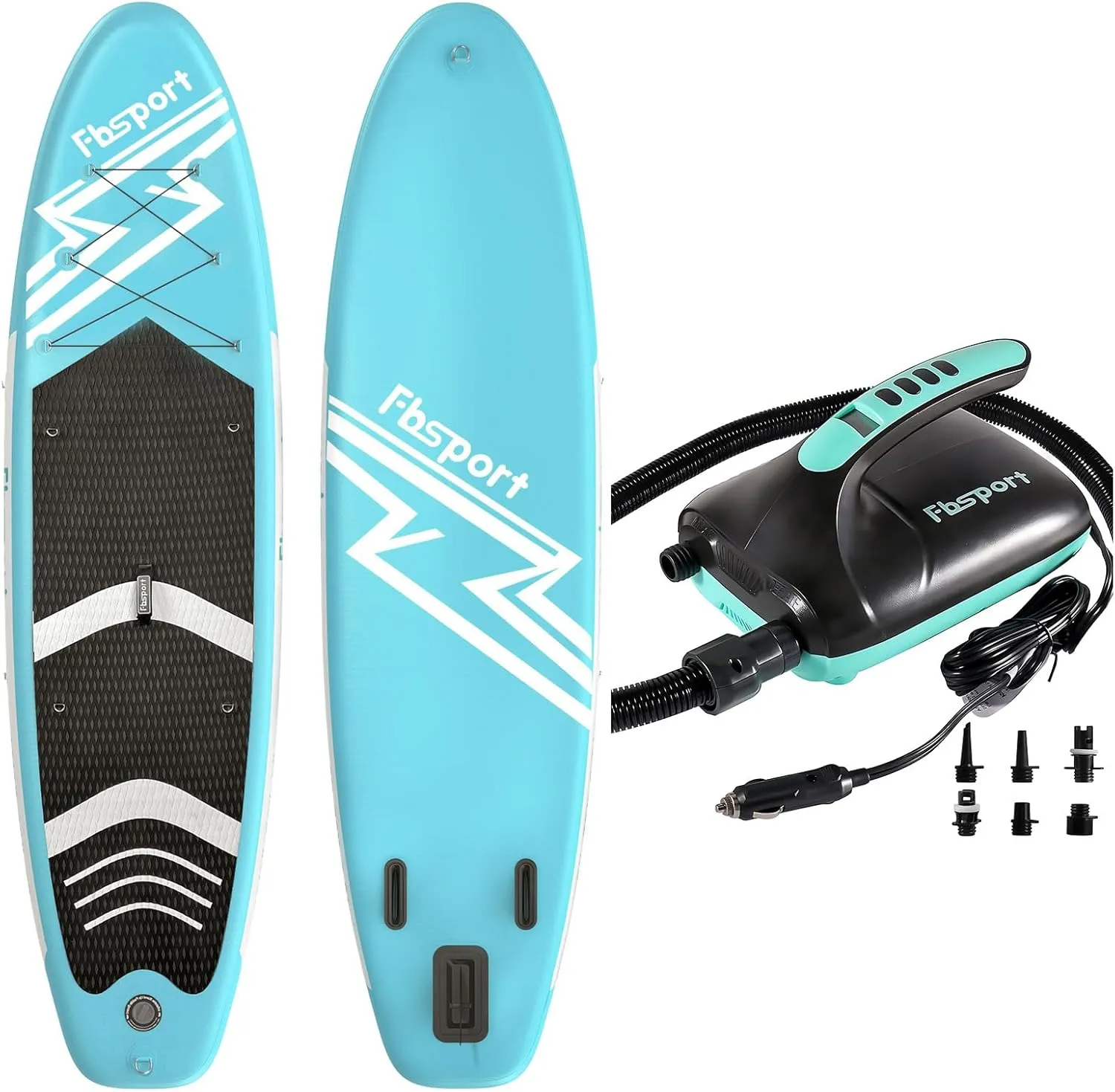 FBSPORT 11' Premium Stand Up Paddle Board with Durable SUP Accessories & Carry Bag for Youth & Adult, 20PSI High Pressure SUP Vehicle Electric Air Pump for Stand Up Paddle Boards