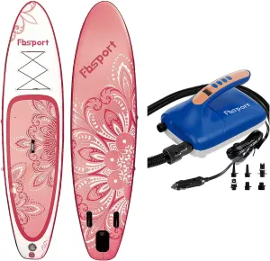 FBSPORT 11' Premium Stand Up Paddle Board with Durable SUP Accessories & Carry Bag for Youth & Adult, 20PSI High Pressure SUP Vehicle Electric Air Pump for Stand Up Paddle Boards
