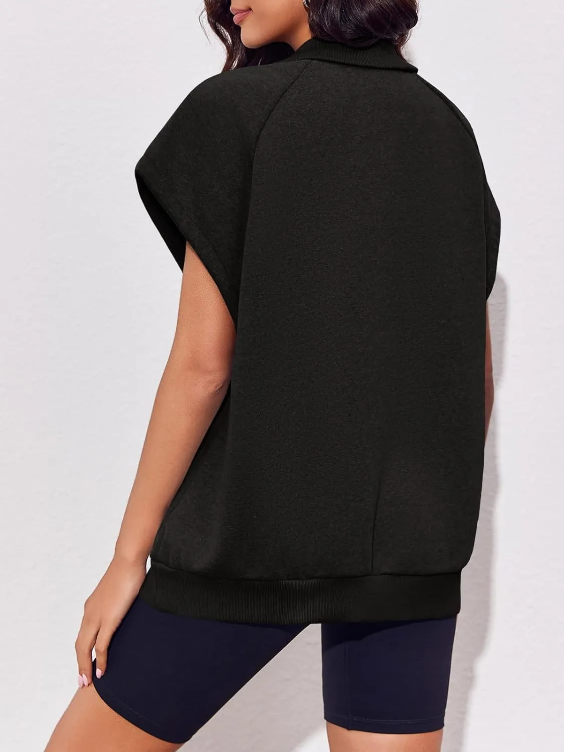 Fisoew Womens Oversized Zip Up Sweatshirts Warm Fleece Vests Fall Casual Sleeveless Jackets with Pockets