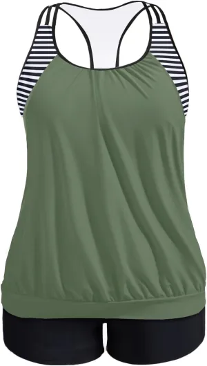 Holipick Plus Size Tankini Swimsuit for Women Two Piece Tummy Control Bathing Suit Blouson Racerback Tankini Top with Shorts