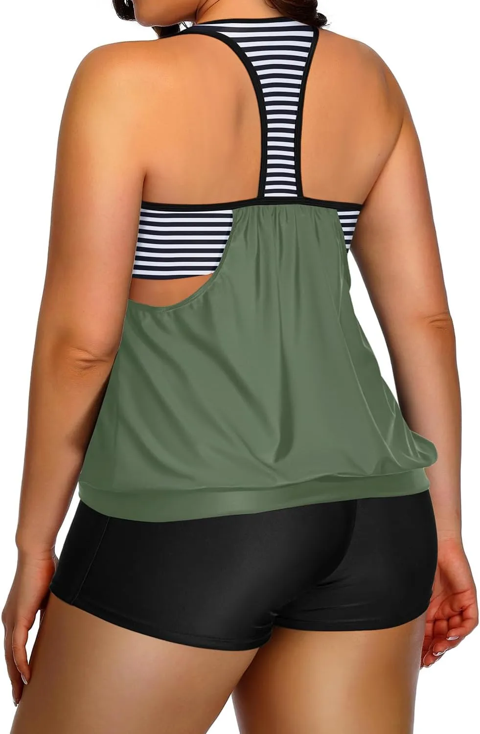 Holipick Plus Size Tankini Swimsuit for Women Two Piece Tummy Control Bathing Suit Blouson Racerback Tankini Top with Shorts