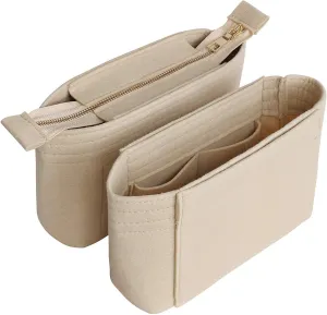 HyFanStr Felt Insert Bag Organizer with Zipper, Small Handbag Purse Organizer Tote Liner Pouch for Women, 2 Piece Set 