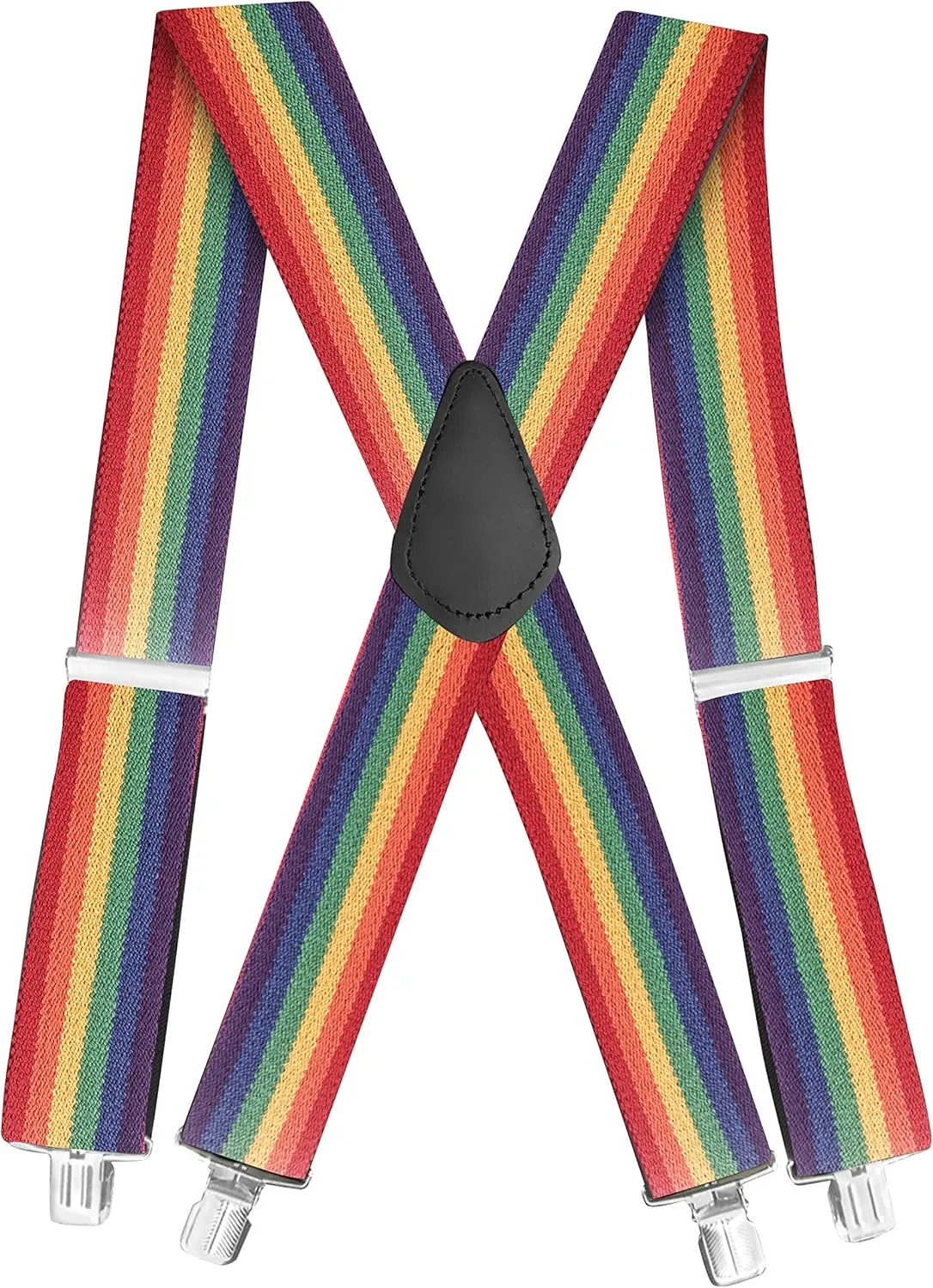 Jackster Rainbow Suspenders X-Back  2" Wide, Adjustable with Strong Jumbo Clips  Made in USA
