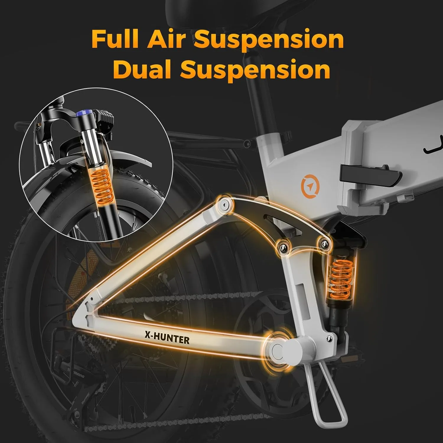 Jasion X-Hunter Electric Bike for Adults,1400W Peak Motor 30MPH Max Speed,48V 13AH Removable Battery, Full Suspension System Design,20''*4.0 Fat Tire Foldable Ebike 7-Speed Bicycles