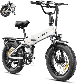 Jasion X-Hunter Electric Bike for Adults,1400W Peak Motor 30MPH Max Speed,48V 13AH Removable Battery, Full Suspension System Design,20''*4.0 Fat Tire Foldable Ebike 7-Speed Bicycles