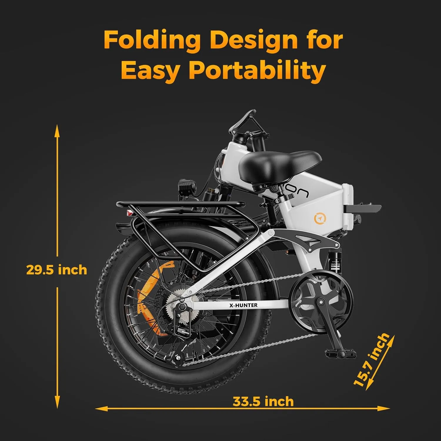Jasion X-Hunter Electric Bike for Adults,1400W Peak Motor 30MPH Max Speed,48V 13AH Removable Battery, Full Suspension System Design,20''*4.0 Fat Tire Foldable Ebike 7-Speed Bicycles