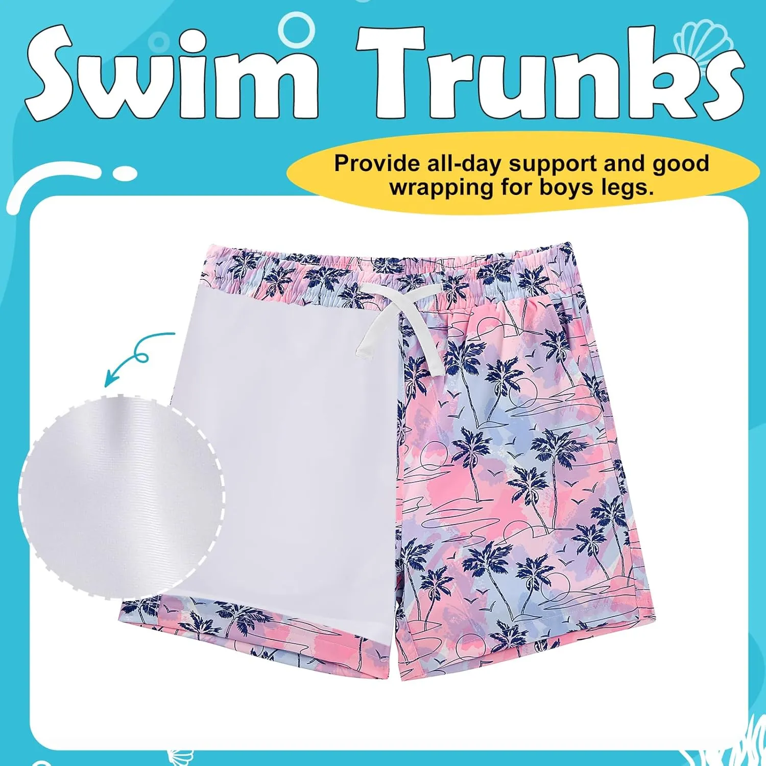 KAKU NANU Boys Swim Trunks Compression Liner Bathing Swimsuit Quick Dry Boxer Beach Board Shorts with Pockets 2-14 Years