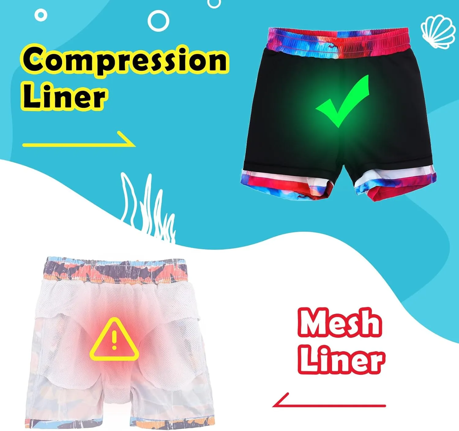 KAKU NANU Boys Swim Trunks Compression Liner Bathing Swimsuit Quick Dry Boxer Beach Board Shorts with Pockets 2-14 Years