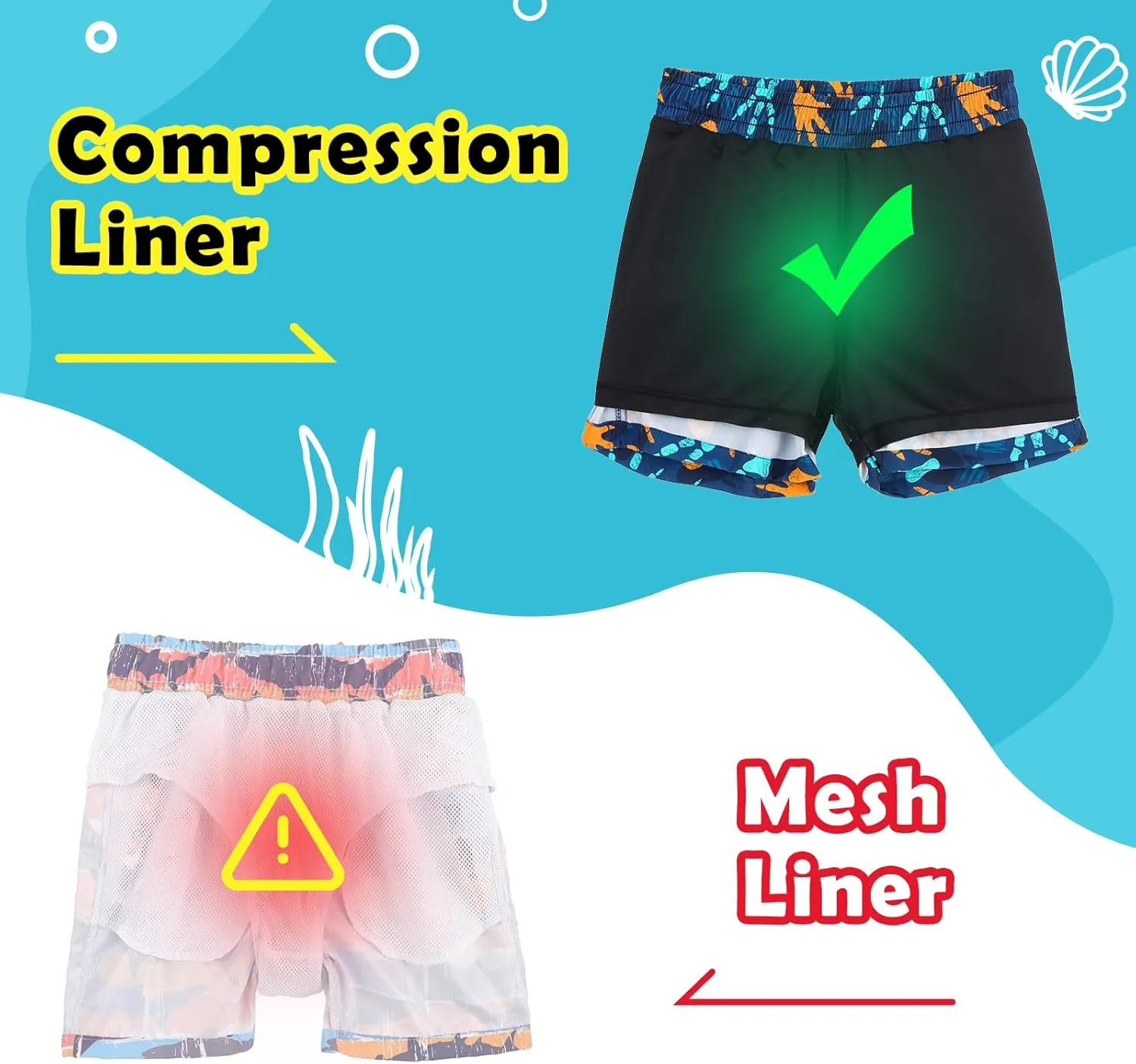 KAKU NANU Boys Swim Trunks Compression Liner Bathing Swimsuit Quick Dry Boxer Beach Board Shorts with Pockets 2-14 Years