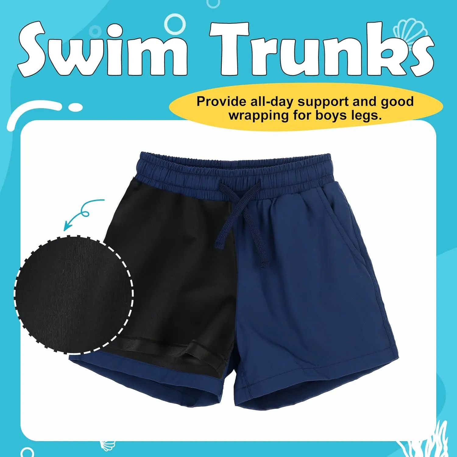 KAKU NANU Boys Swim Trunks Compression Liner Bathing Swimsuit Quick Dry Boxer Beach Board Shorts with Pockets 2-14 Years