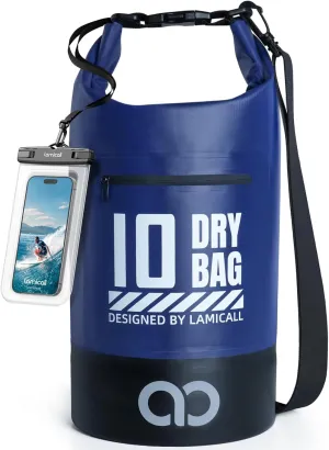 Lamicall Dry Bag Waterproof Backpack - [Zippered Pocket] 5L/10L/20L/30L/40L Roll Top Waterproof Bag with Water Proof Phone Case, Floatable Drybag for Swimming, Boating, Kayaking, Camping, Beach