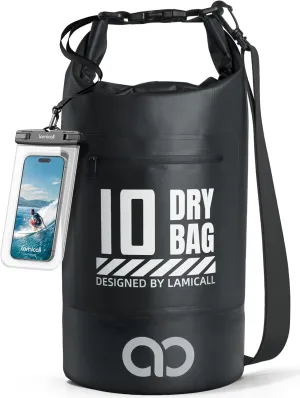 Lamicall Dry Bag Waterproof Backpack - [Zippered Pocket] 5L/10L/20L/30L/40L Roll Top Waterproof Bag with Water Proof Phone Case, Floatable Drybag for Swimming, Boating, Kayaking, Camping, Beach