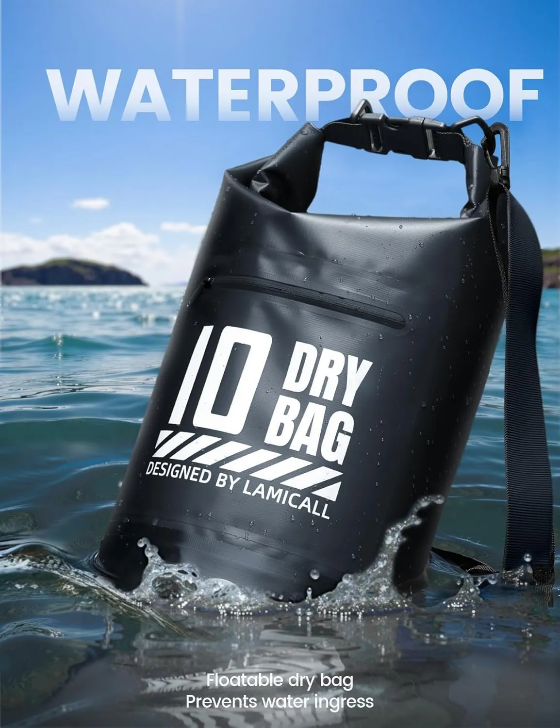Lamicall Dry Bag Waterproof Backpack - [Zippered Pocket] 5L/10L/20L/30L/40L Roll Top Waterproof Bag with Water Proof Phone Case, Floatable Drybag for Swimming, Boating, Kayaking, Camping, Beach
