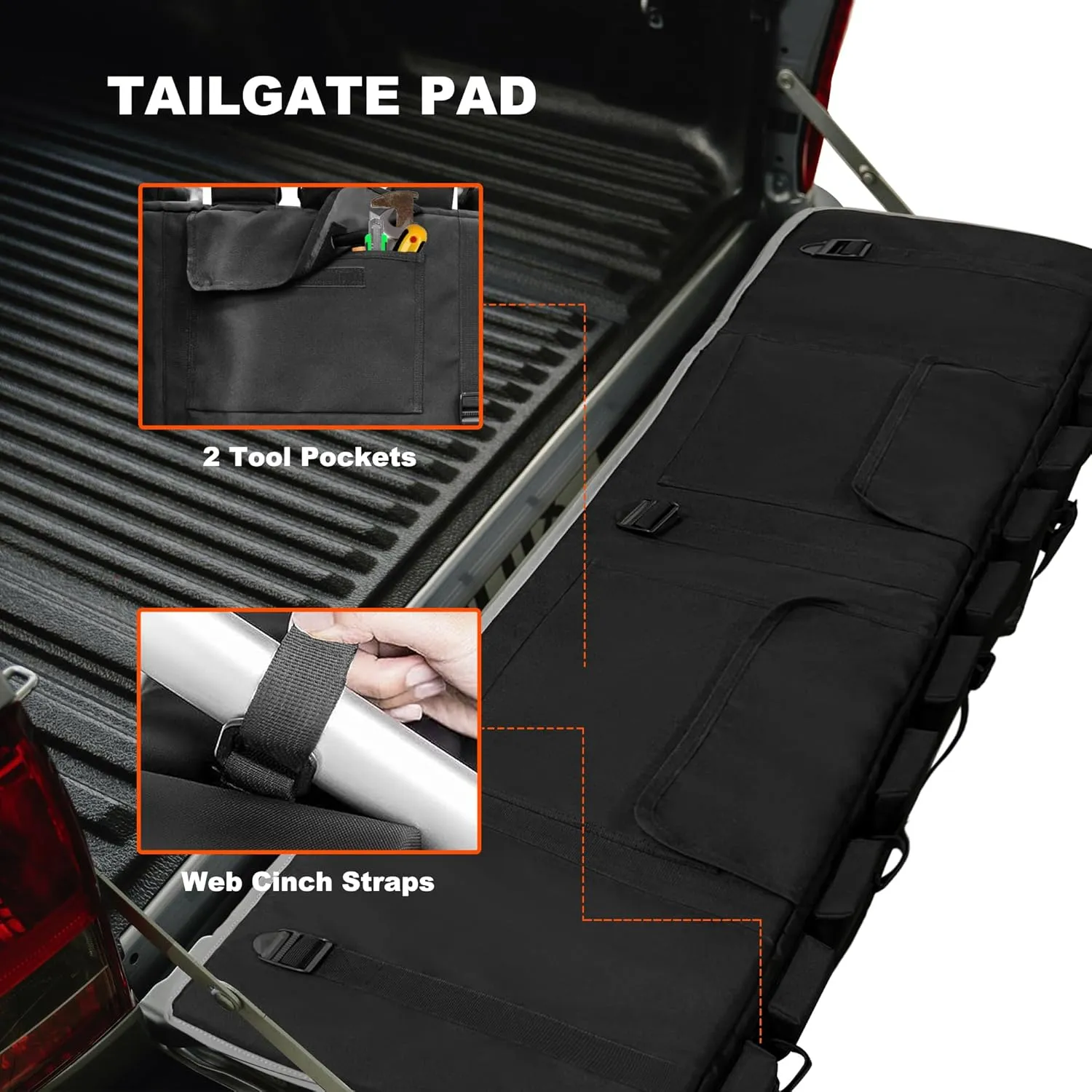 MDSTOP Tailgate Pad for Mountain Bike, Truck Tailgate Bike Pad with Reflective Strips,Tool Pockets, Backup Camera Opening, MTB Tailgate Pad Carries Up to 5 Bikes, E-Bikes, BMX&Road Bikes (Black, L)