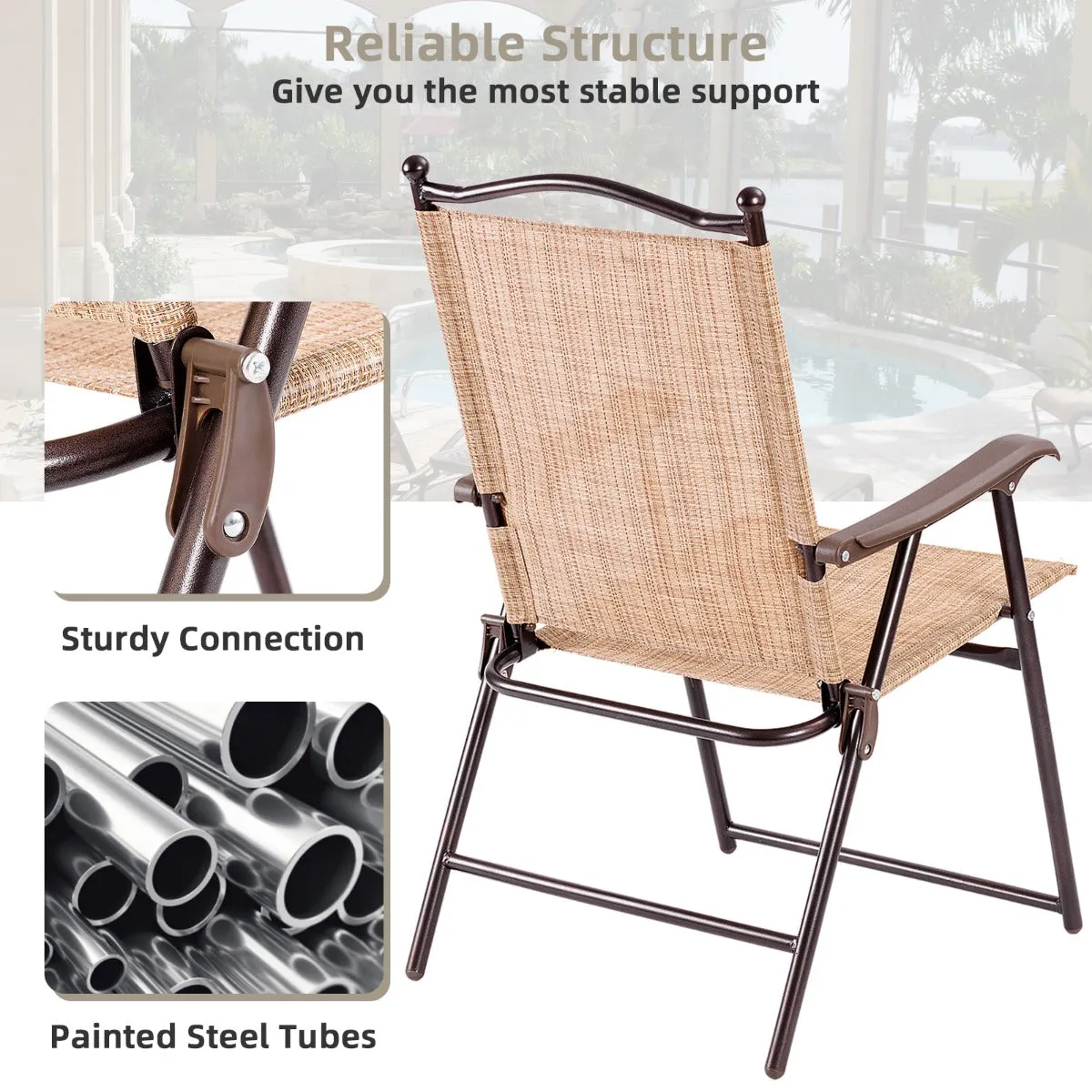 NNECW Set of 2 Patio Folding Chairs with Armrests for Garden Black Yellow